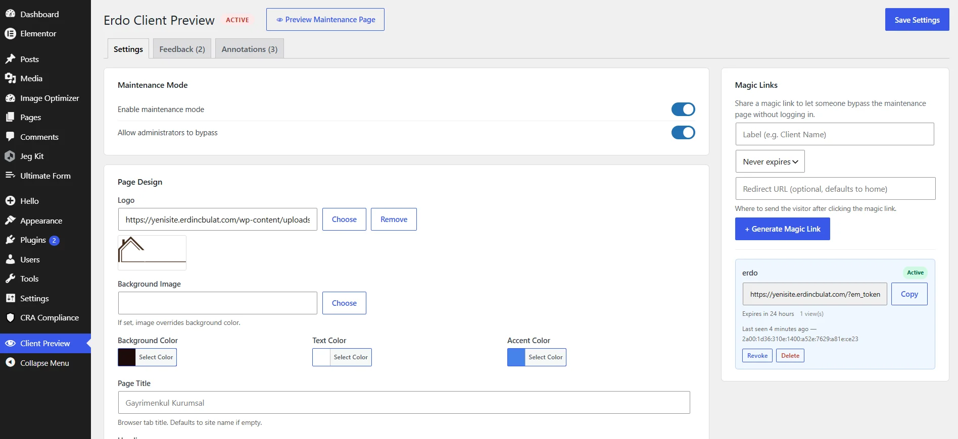 Erdo Client Preview dashboard