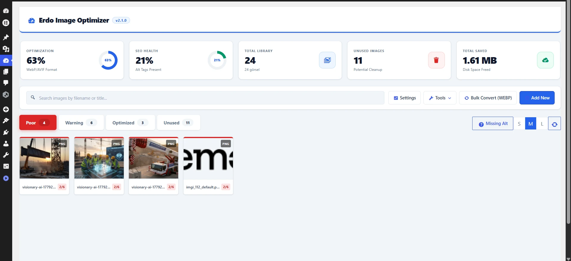 Erdo Image Optimizer dashboard